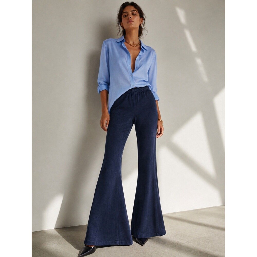 Chatoyant mineral Wash Bell Bottom Pants Low Rise Elastic Waist Size Medium Blue